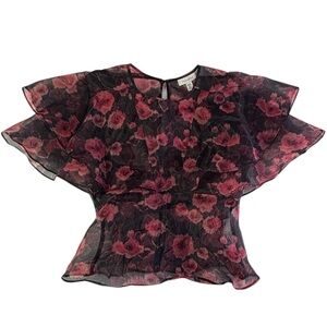 Topshop Black and Pink Floral Blouse